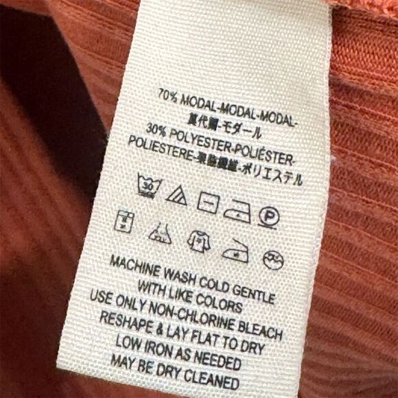 Free People Rust Orange Sleeveless Wrap Midi Dress S  Ribbed Knit Boho Festival - Picture 4 of 8